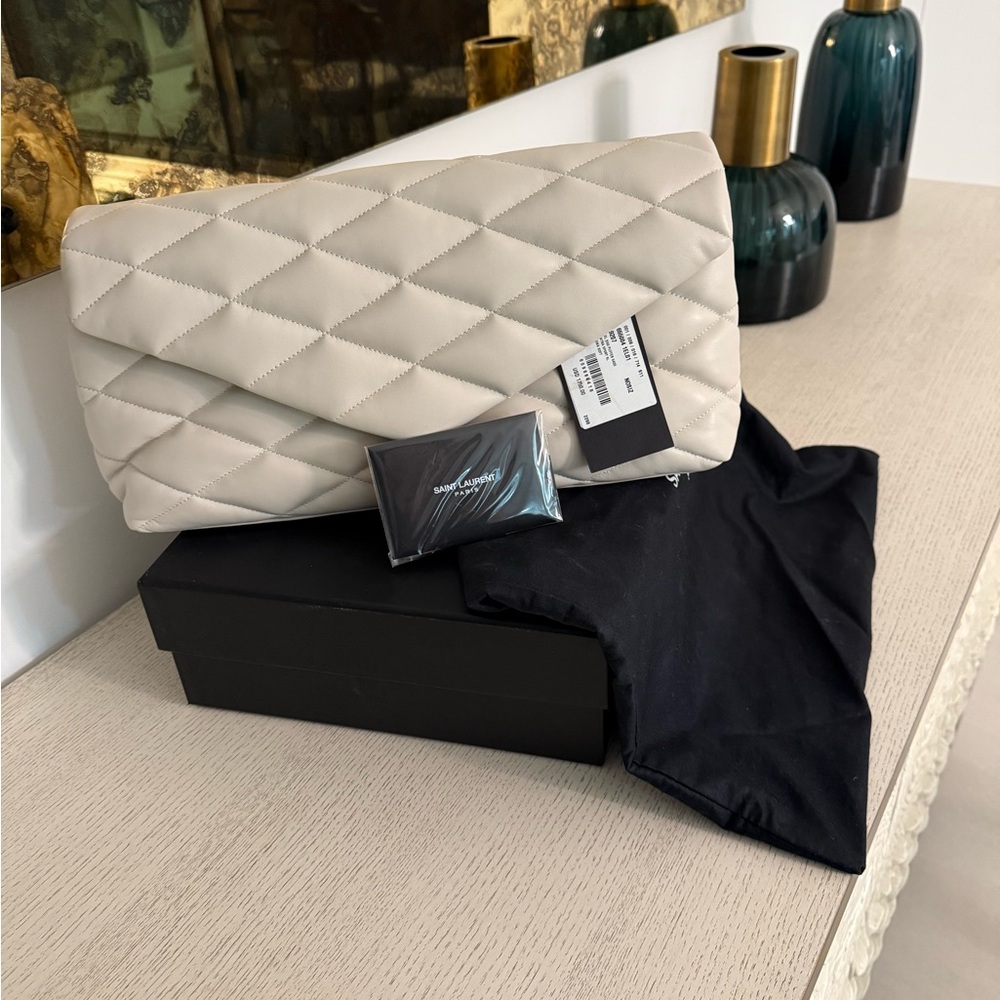 Saint Laurent Quilted Ivory Clutch